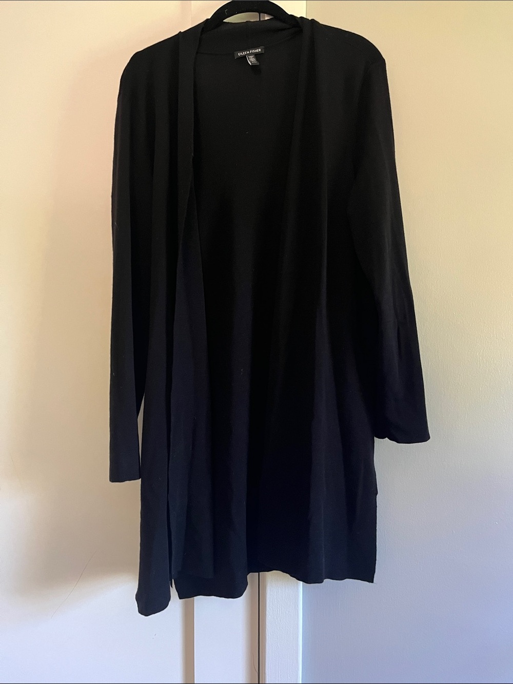 NWOT Eileen Fisher Black Ultrafine Merino Wool Long Cardigan XL